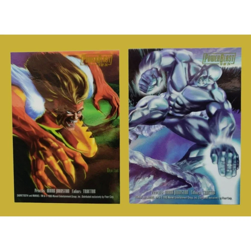 1995 Flair Marvel Annual SABRETOOTH #9/24 & ICEMAN #18/24 PowerBlast Set Of 2